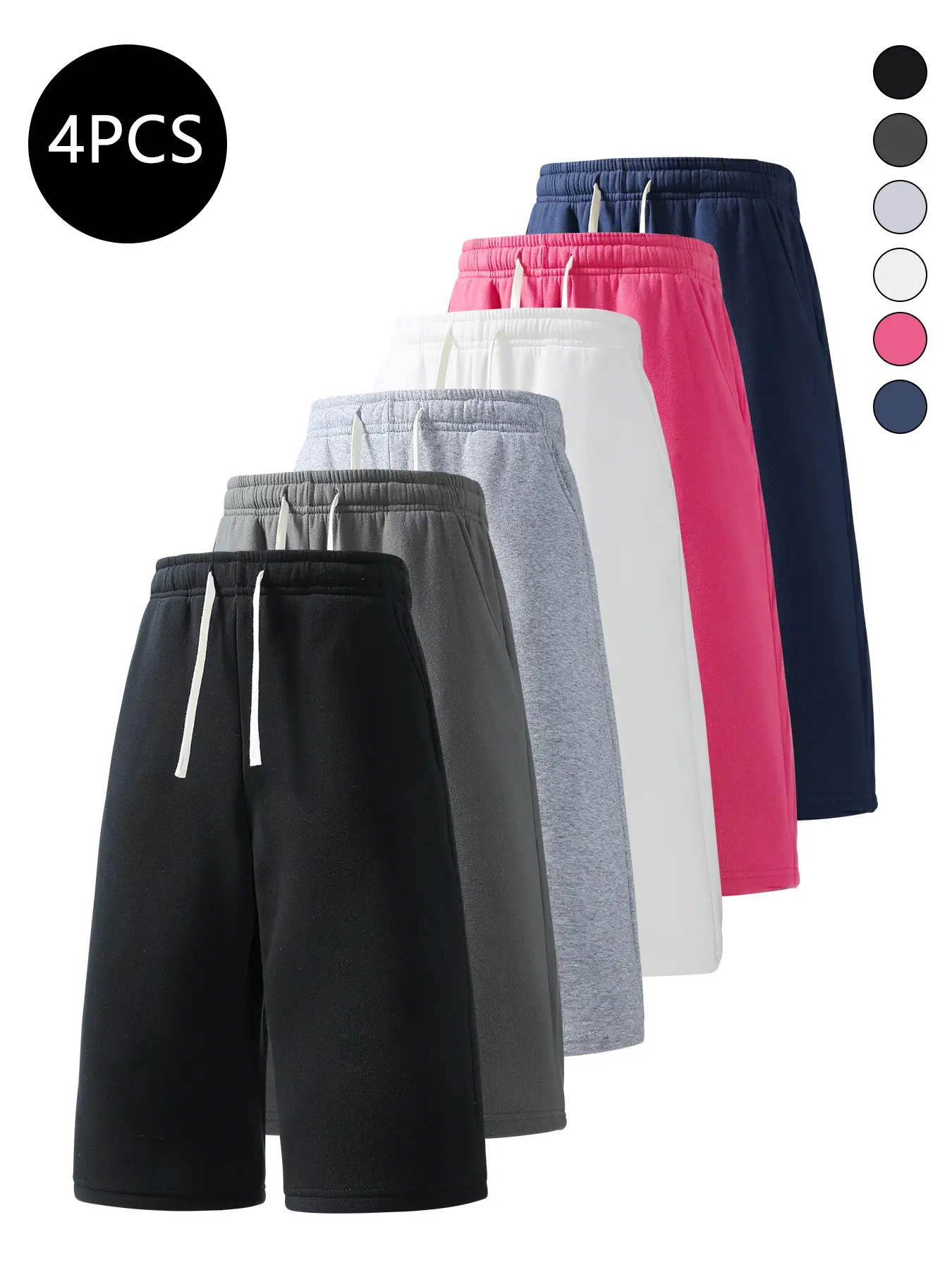 4-Pack Men’s Summer Sports Shorts — Breathable shorts for running, workouts, fitness, and everyday casual wear; 7/8 length men’s shorts