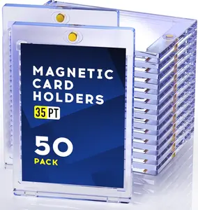 50ct Magnetic Card Holder, 35pt Single Touch, U-V Protectors Hard Plastic for Trading Cards, Magnet Case, Sports, Game, Football, Baseball