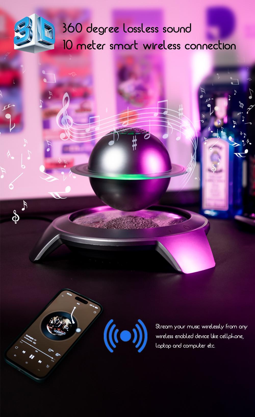 Saturn Levitating Bluetooth Speaker – Magnetic Floating Planet Speaker with 360° Rotation, Dual-Frequency Hi-Fi Sound, Wired Power & Bluetooth 5.0 Audio Saturn Levitating Bluetooth Speaker – Magnetic Floating Planet Speaker with 360° Rotation, Dual-Frequency Hi-Fi Sound, Wired Power & Bluetooth 5.0 Audio
