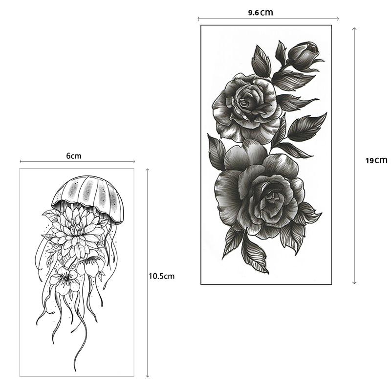 36 Sheets Long Lasting Flower Temporary Fake Tattoos For Women Arm Neck, Jellyfish Sunflower Moon Rose For Adults Girl, 3D Temp Realistic Snake Tatoo Stickers Serpent Peony Floral Kids