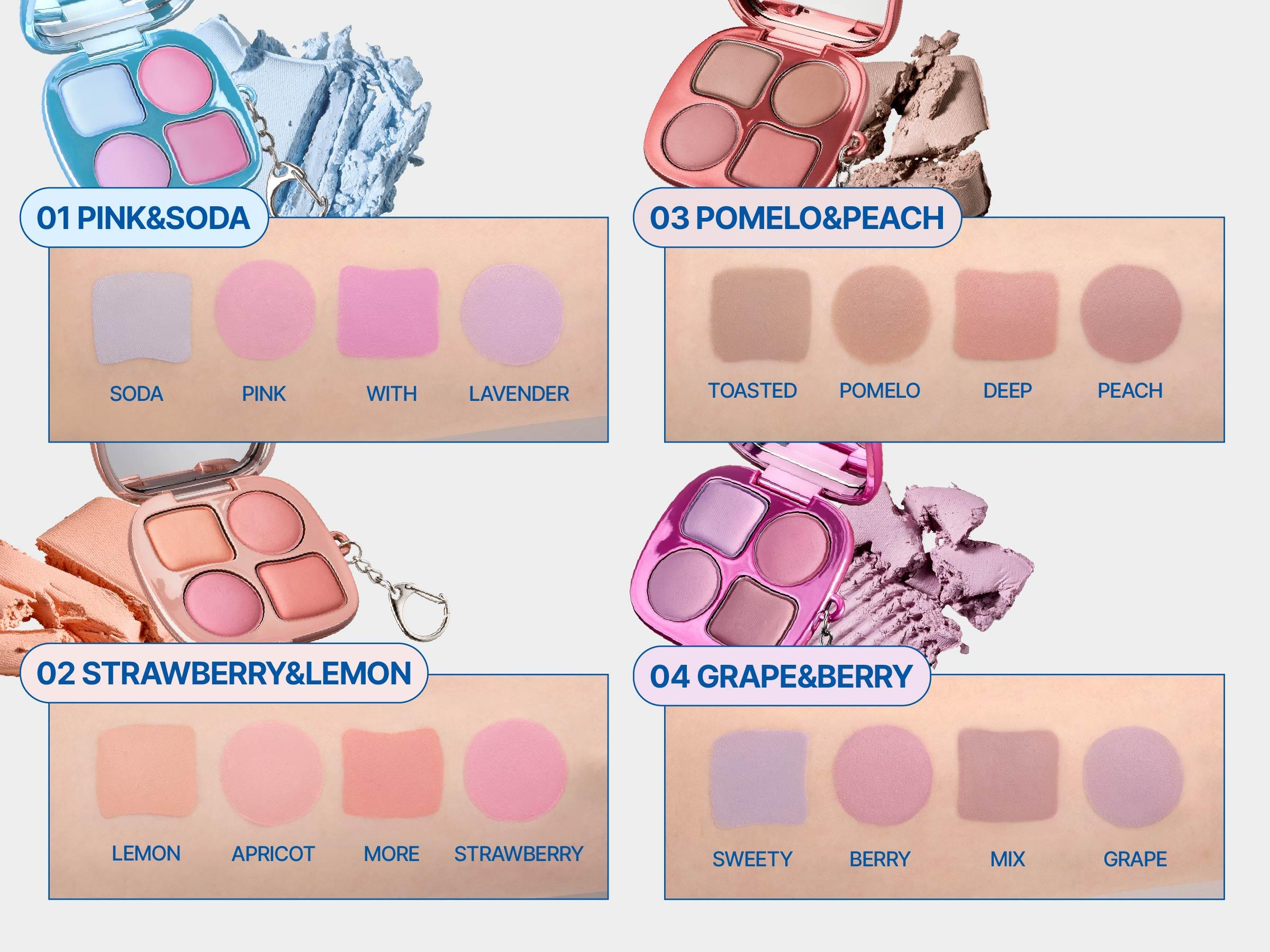 fwee Pocket Cheek Palette | 4-color Jelly Dough Blush Palette | Cream-to-Matte Finish | Bouncy, Airy Texture | Cute Keychain Compact – 4 Options | 0.33 oz