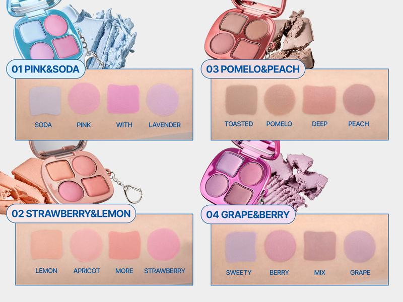 fwee Pocket Cheek Palette | 4-color Jelly Dough Blush Palette | Cream-to-Matte Finish | Bouncy, Airy Texture | Cute Keychain Compact – 4 Options | 0.33 oz