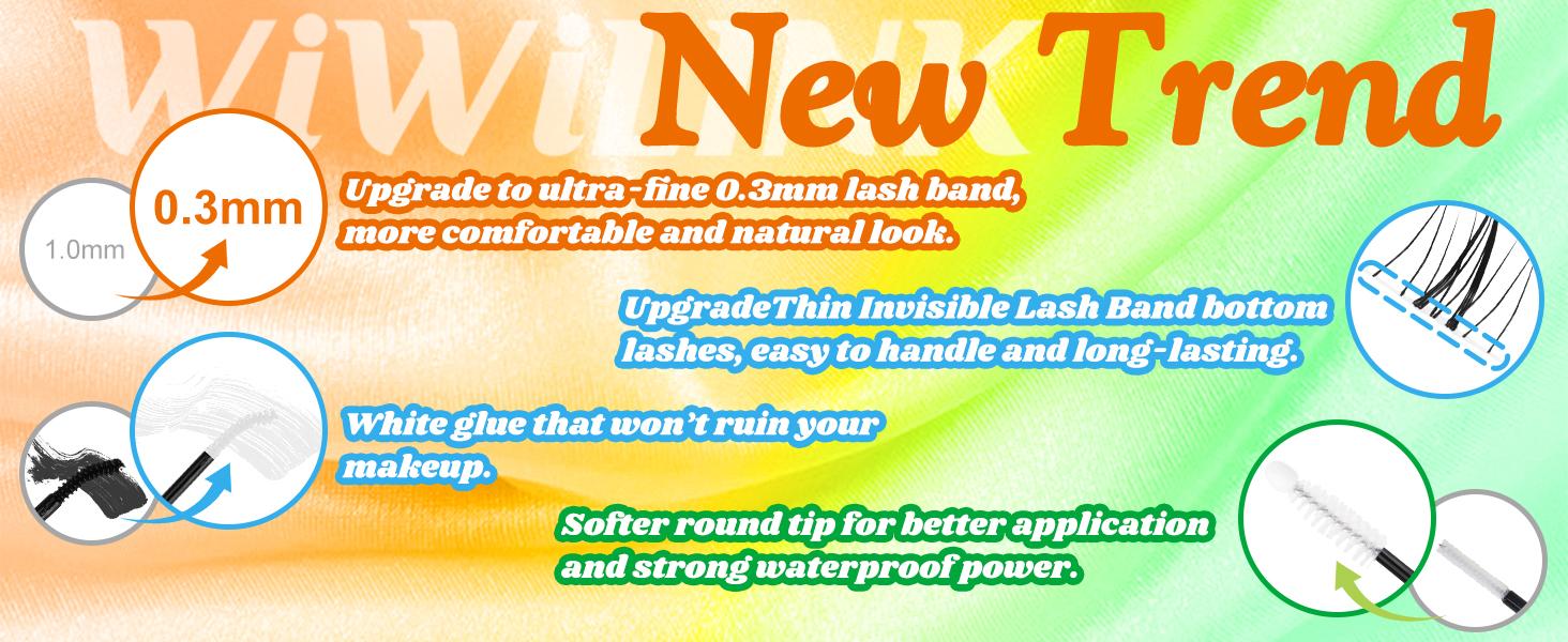 WiWiLink Sunset Wanna Be Freya Manga Lashes Cluster C D Curl DIY Lash Extension Kit and Lash Clusters 8-18mm with Bond Seal and Remover - Ultra-Thin Transparent Bands, Lash Magic Anime False Lash Extension Kit Makeup Cosmetic Makeup Individual Eyelash