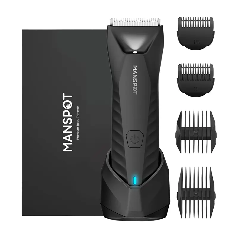 MANSPOT Manscape Electric Body & Pubic Hair Trimmer for Men - Replaceable Ceramic Blade Heads, Waterproof for Wet/Dry Use, Standing Recharge Dock, 90 Mins Shaving Time, USB-C Rechargeable, Adults, Mens Gifts, Box, Father's Day Gifts