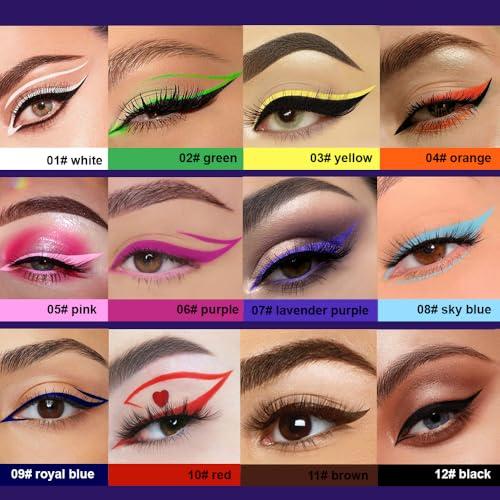 evpct 6Pcs Matte Eyeliner Set Pack Waterproof Smudge Proof, Lavender Purple Sky Royal Blue Red Brown Black Eye Liner for Face Body Paint, Longwear Eyeliners Waterline Thin Quick-dry 02