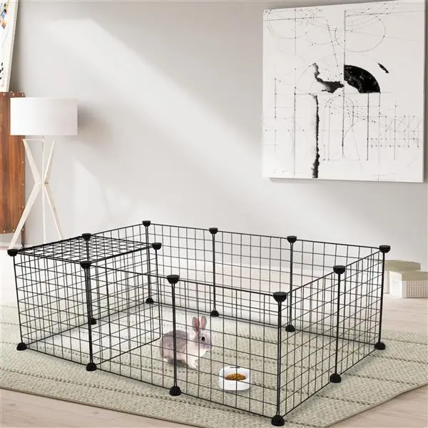 Adjustable Square-Shaped Expandable Pet Playpen - Portable Metal Wire Indoor Yard Fence for Small Animals (Hamsters, Guinea Pigs), Includes Parts for Kennel Crate Setup, Bunny Enclosure
