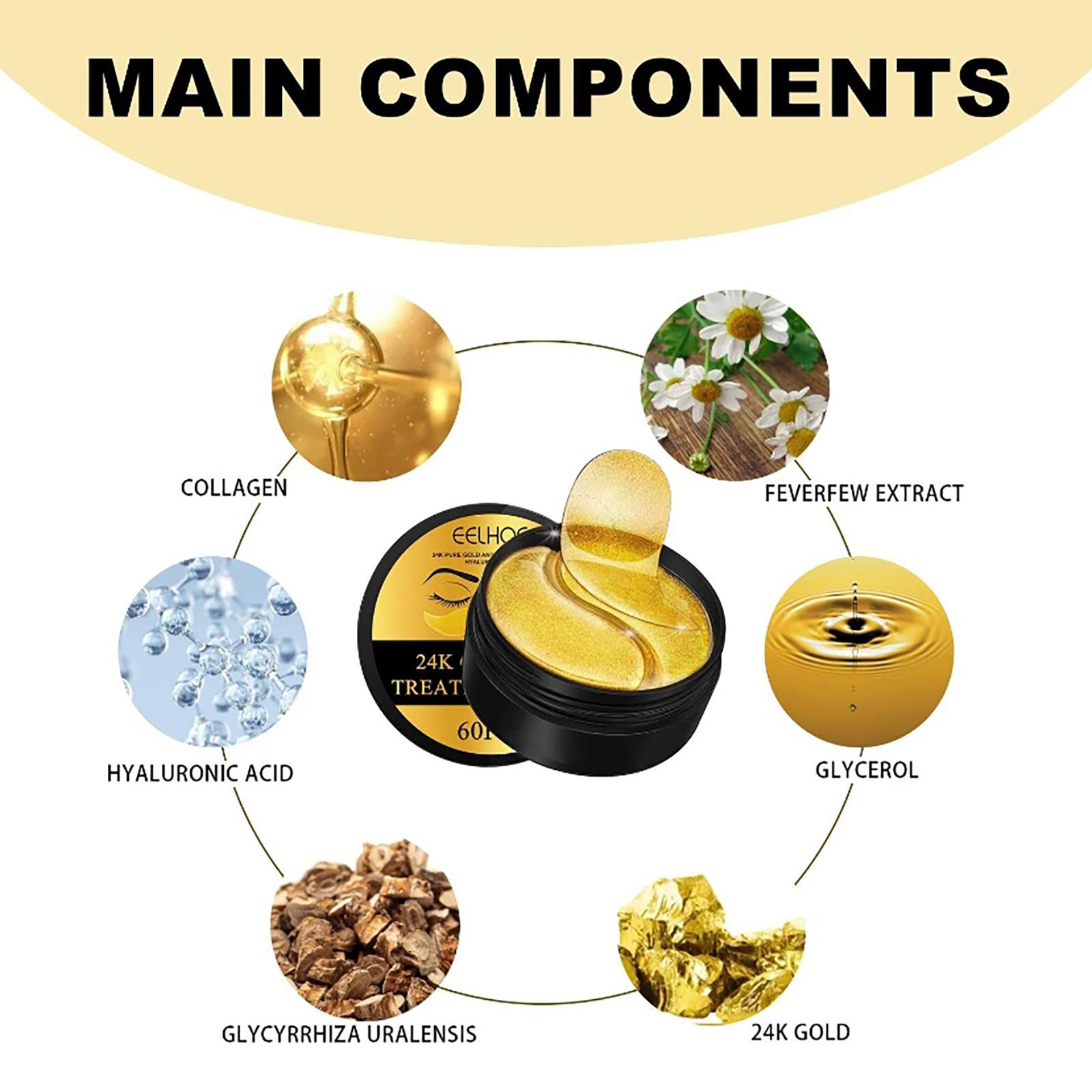 24k Gold Moisturizing Eye Mask, 60pcs/set Tightening and Lifting Eye Patches, Hydrating Brightening & Firming Eye Sticker, Beauty & Personal Eye Care Product, Skincare Products Skincare Set, Fall Gift smooth wrinkle