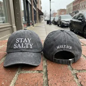 Stay Salty Melt ICE Washed Dad Hat, Abolish ICE Human Rights Activist Cap, Vintage Washed Cotton Adjustable Hat for Men and Women, Activism Apparel for Protests Daily Wear or Rallies, Meaningful Gift for Social Justice Advocates
