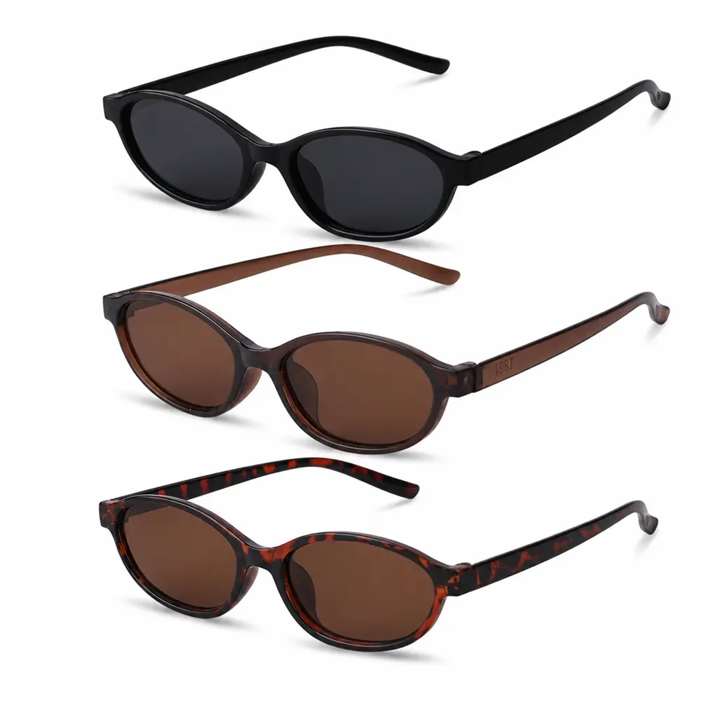3PCS Sunglasses Womens Retro Oval Sunglasses for Women - Cat Eye 90s Glasses Y2K UV400 Lightweight Narrow Shades