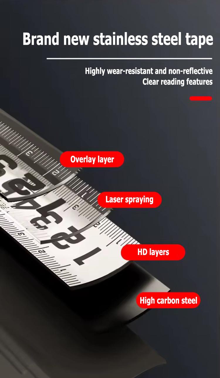 16/25FT Retractable Tape Measure Stainless Steel Measuring Tape With One sided Scale Waterproof Portable AutoLock Ruler With Magnetic engineer tape