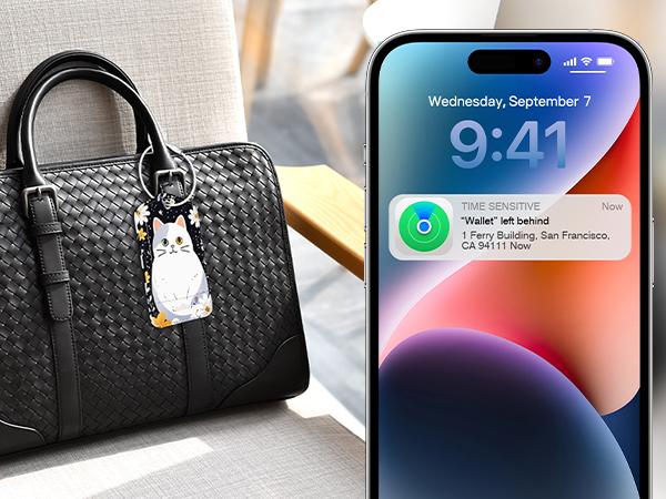 Smart Luggage Tag with Apple Find My(IOS only), Premium Leather Luggage Tags for Suitcase, Travel Bags, Backpacks, Anti-Lost Suitcase Tag Tracker for Travel with Privacy Name Card, Rechargeable Black Bluetooth