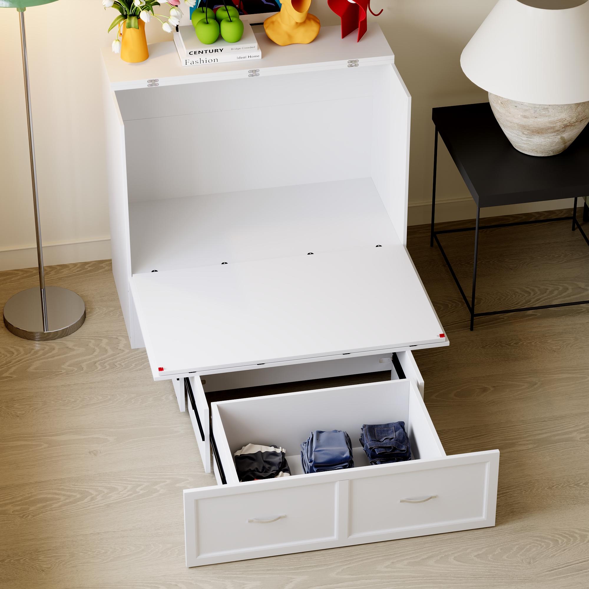 2-in-1 Twin Murphy Bed & Storage Cabinet - Built-In Charging Station, Foldable Space-Saving Design with Large Drawer for Bedroom Office