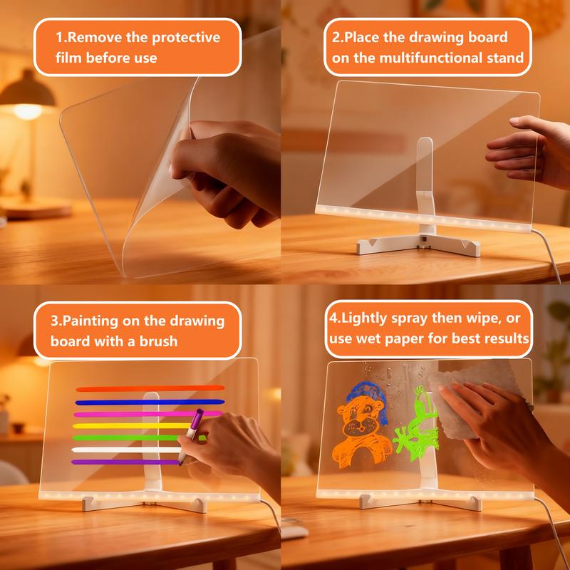 Snofrid LED Message Board Acrylic Dry Erase Light-Up Board with Stand Markers Cleaning Cloths Tracing Paper Erasable Reusable Kids Learning Gift for Birthday Halloween Christmas Decorative Neon Sign Snofrid LED Message Board Acrylic Dry Erase Light-Up Board with Stand Markers Cleaning Cloths Tracing Paper Erasable Reusable Kids Learning Gift for Birthday Halloween Christmas Decorative Neon Sign