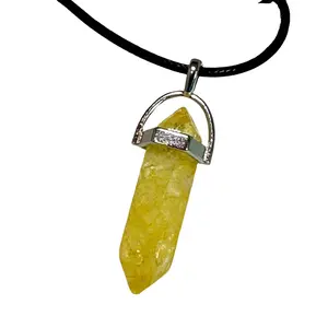 Citrine Bullet Point Necklace with Yellow Gemstone Pendant and Black Cord