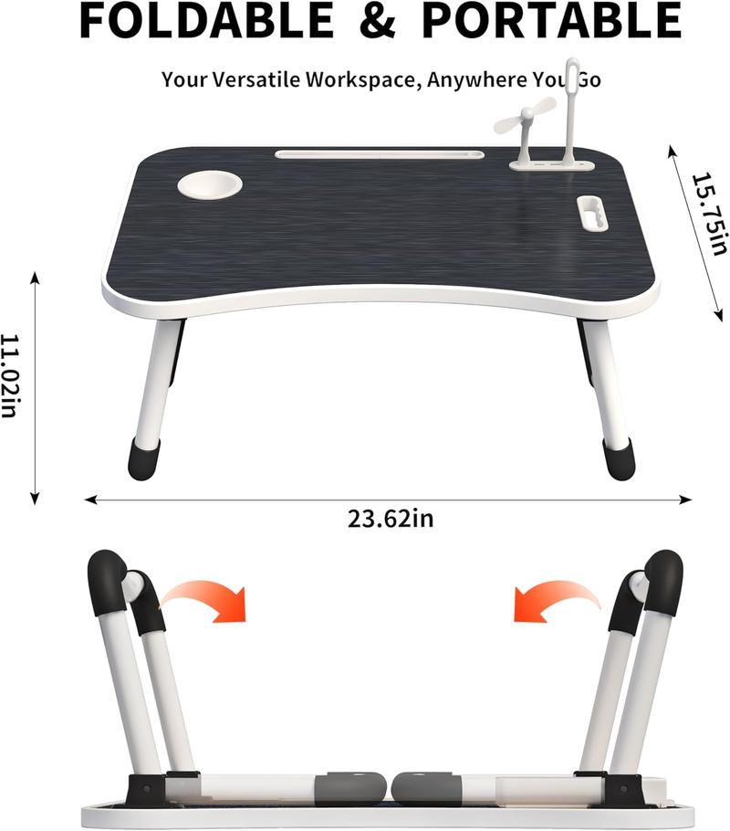 Portable Laptop Desk for Bed & Couch, Foldable Lap Desk with USB Charging Port & Storage Drawers, Compact Small Space Laptop Table for Home Office, Remote Work, Study & Gaming