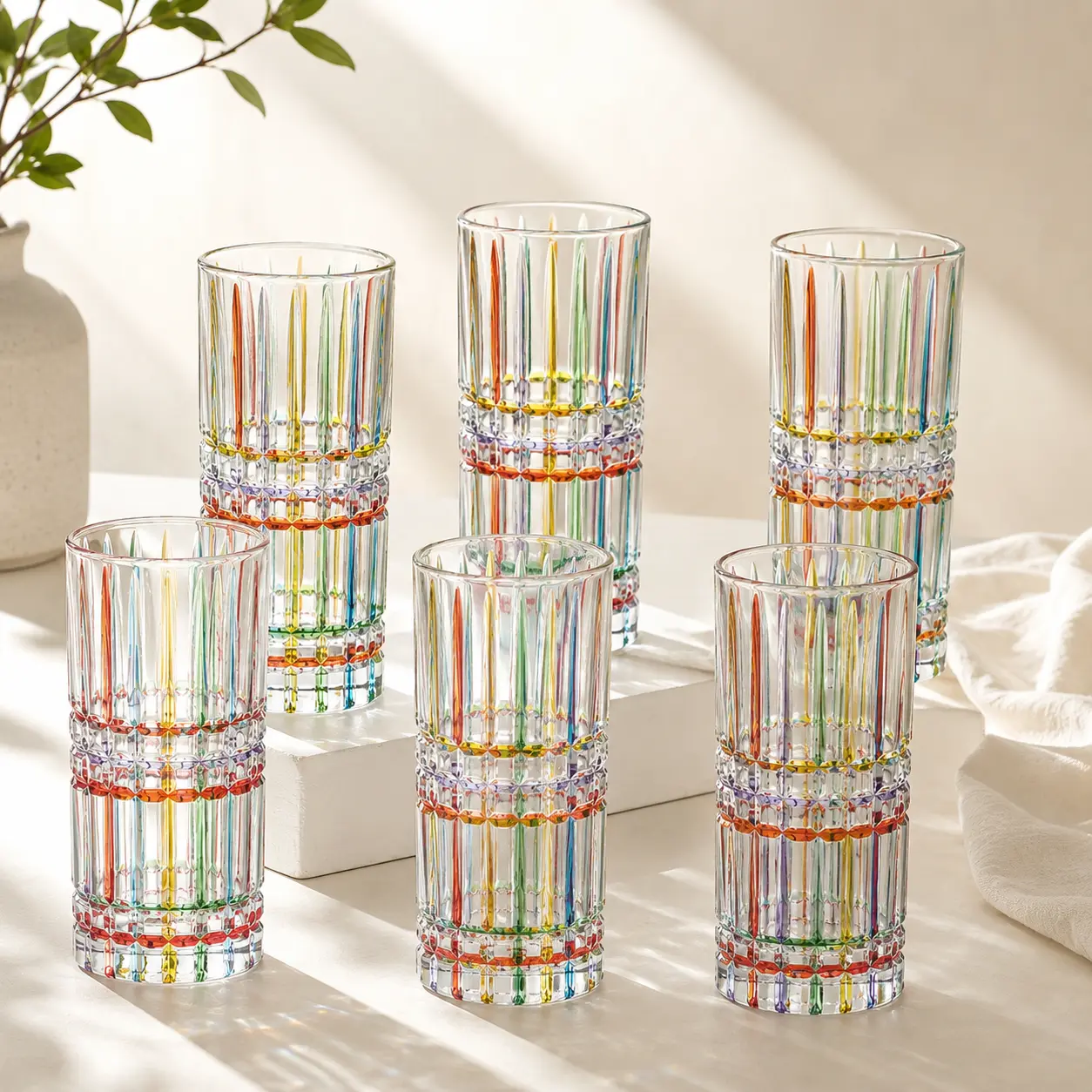6-Piece Christmas Hand-Painted Striped Highball Glasses | 11.5oz Colorful Tumbler Set  Must-Have for Iced Coffee, Wine & Cocktails!  Festive Vibes Color-Mixed Drinkware  TikTok Viral Barware  #ChristmasGifts #StylishDrinkware #HandmadeGlass