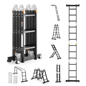 VEVOR Multi-Purpose Folding Ladder,  , 7-in-1 Tall Extension Step Ladder, A Frame 3 Step with Scaffolding Plank Telescoping Ladder, 12ft Reach Height Heavy Duty Ladder, 330 lbs Capacity for Home Outdoor