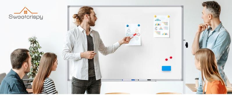 Sweetcrispy Rolling Whiteboard 46x32 Inches Double Sided Magnetic Dry Erase Board with Stand on Wheels for School Office Home Silver Aluminium Frame