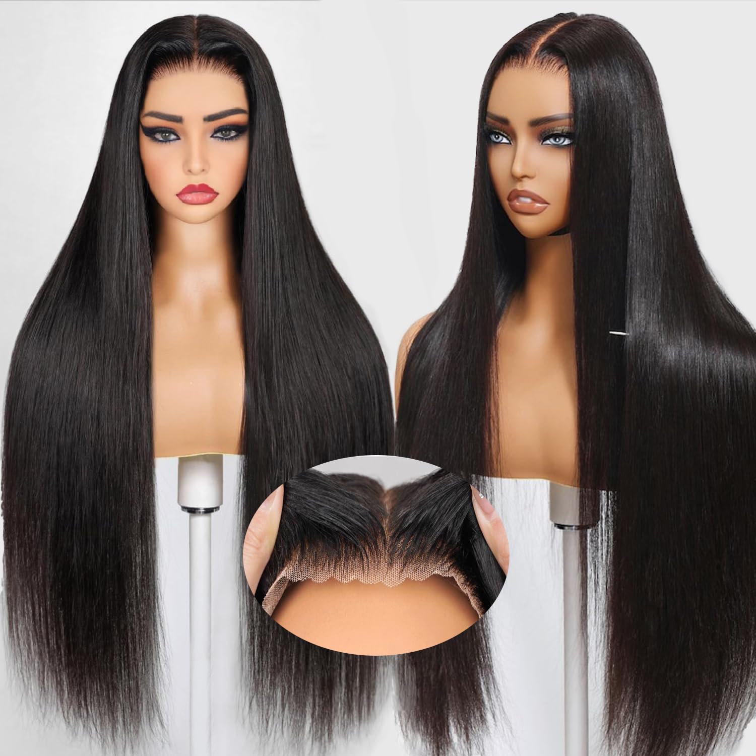 9x6 Glueless HD Lace Wig 180% Density Straight Virgin Human Hair 5x5 Closure Wig Pre-Cut Lace  Frontal Wig For Women 180% Density Natural Black No Glue Needed