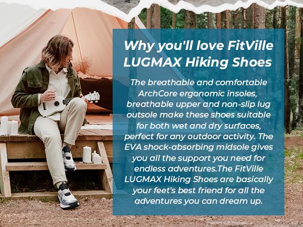 FitVille Men's Extra Wide Slip On Shoes with Arch Support, Comfortable Orthopedic Hiking Sneakers for Travel Camping, Waterproof and Breathable Outdoorfun