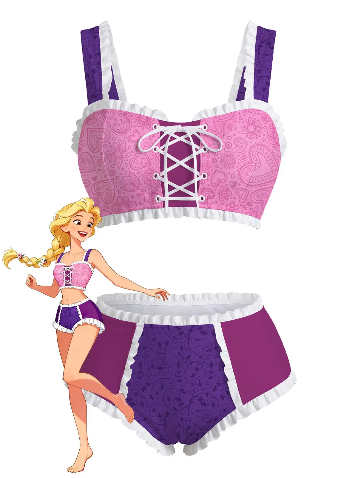 Multicolor 1950s Rapunzel Princess Swimsuitvacation swimwear for women cute summer outfits Bikini Beach Wear