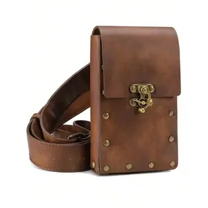 1 Set Medieval Viking Belt Pouch Waist Bag Fanny Pack Vintage PU Leather Belt Wallet Halloween Renaissance Fair Cosplay Costume Props