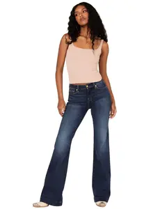 7 For All Mankind Women's Dark Wash Mid Rise Dojo Trouser Flare Jeans - 7U451912-Mr1 7 For All Mankind Women's Dark Wash Mid Rise Dojo Trouser Flare Jeans - 7U451912-Mr1