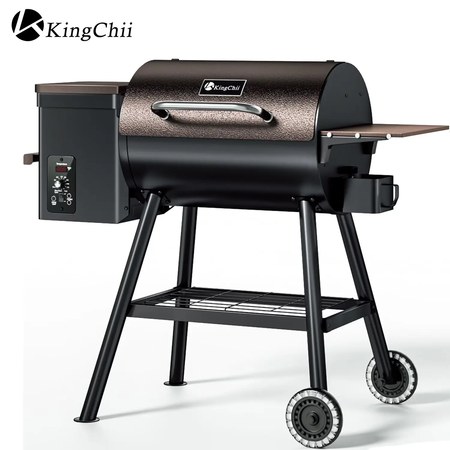 KingChii Wood Pellet Grill and Smoker, Outdoor Cooking Equipment with PID Temperature Control, Large Storage Cabinet Base, 8-in-1 Heavy-Duty BBQ Set for Backyard, Patio Use