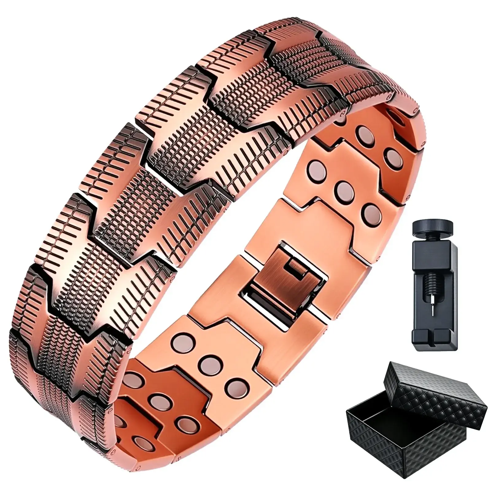 Men's Pure Copper Magnetic Bracelet with Tire Pattern, 3X Ultra Strength 3500 Gauss Magnets for Energy, Adjustable Band, Fathers Day Gift Idea, Energy Magnetic Bracelet, High Quality Bracelet
