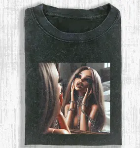 Vintage Barbie Doll in Chains Mirror T-Shirt, 2000s Nostalgia Doll Makeup Shirt, Classic Barbiecore Funny Graphic Tee, Retro Doll Pop Culture Aesthetic Streetwear Tee Unisex Cotton Crewneck T-Shirt Menswear Womenswear Streetwear Top
