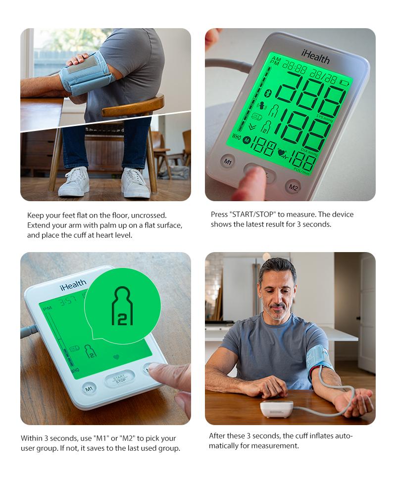 iHealth Bluetooth Blood Pressure Monitor with Large Cuff & Color-Coded Display, Dual Users 2*120 Readings, Automatica Upper Arm Blood Pressure Machine with Cloud Storage & Body Movement Detection, Portable Healthcare Kit