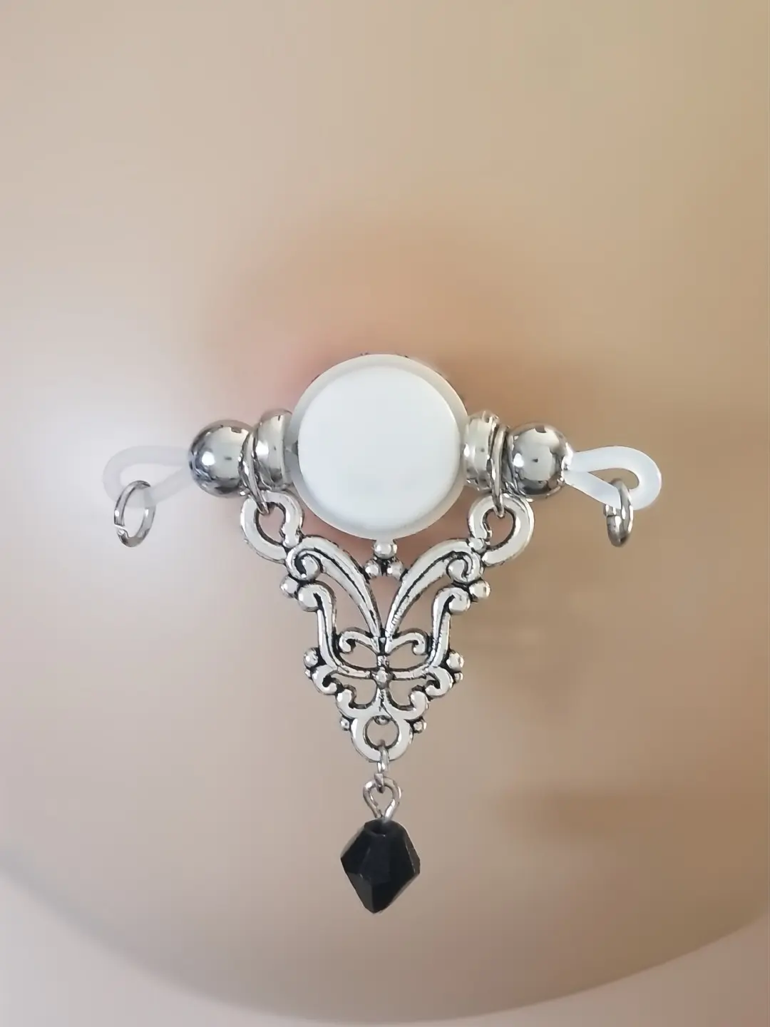 Filigree Fake Barbell - Fake Piercing- Non Piercing Nipple Jewelry - b-114