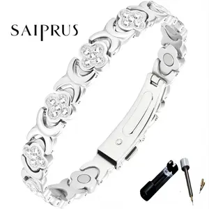SAIPRUS Pure Copper Magnetic Bracelet, bracelet women  Electroplated Silver and Polished, with Adjustment Tool - Effective Magnetic Force up to 3500 Gauss - Gift Box PackagingPerfect gift choice.Stylish and modern accessory jewelry gift nuva ring bracelet
