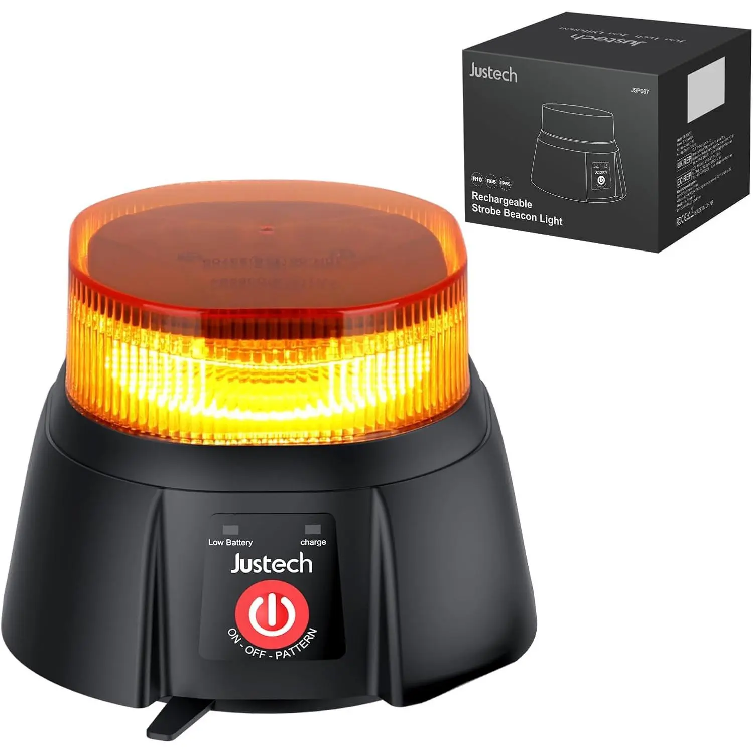 Justech Cordless Magnetic Beacon Light, Rechargeable 36 LED Amber Warning Strobe Light, 12 Flash Modes, IP65 Waterproof 12-24V Emergency Safety Light for Tow Trucks, Snow Plows, Construction, Vehicles