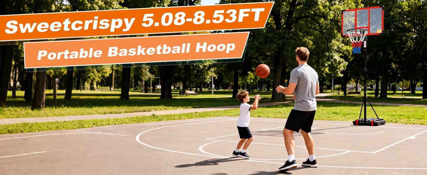 Basketball Hoop Outdoor, 5.08-8.53FT Adjustable Height, Portable Basketball Hoops & Goals for Kids Teens Youth, with Fillable Base Shatterproof Backboard for Backyard Driveway