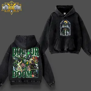 MetaHero Dr. Doom Masked Ruler Graphic T-Shirt, Green Armor Villain Double Sided Acid Washed Tee, Vintage Comic Movie Inspired Oversized Cotton Shirt, Dark Fantasy Superhero Streetwear Top, Gift for Doom Fans