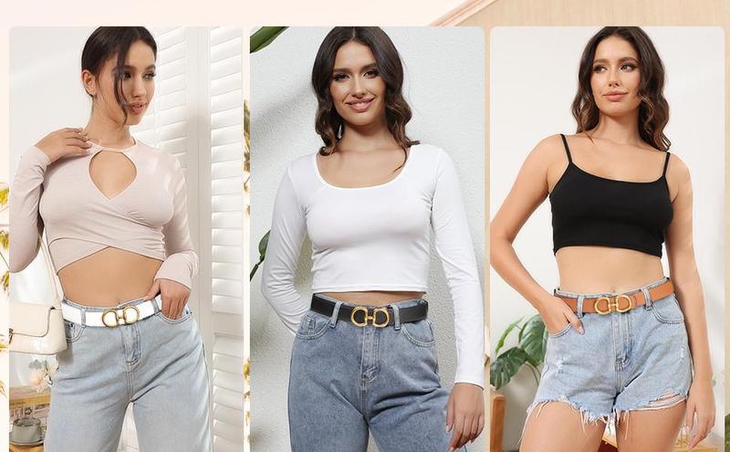 Fashion Elegant Women Reversible PU Leather Belt Vintage Two-in-One Dress Long Coats Belts Ladies Accessories with Golden Buckle