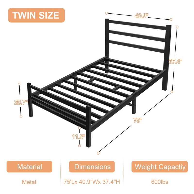 HOMBCK Twin Bed Frame with Heaboard, Mattress not included, LED, Metal Platform Bed Frame, Heavy Duty Steel, No Box Spring Needed