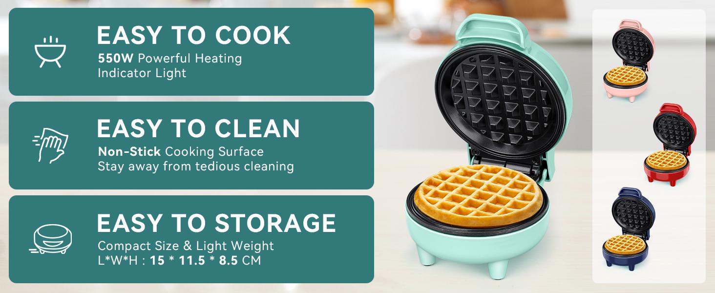 YASHE Mini Waffle Maker, 550W Waffle Iron, Ready Indicator Light, Cool Touch Handle, Non Stick Coating, Compact Size, Blue… Kitchen Appliances girly kitchenware