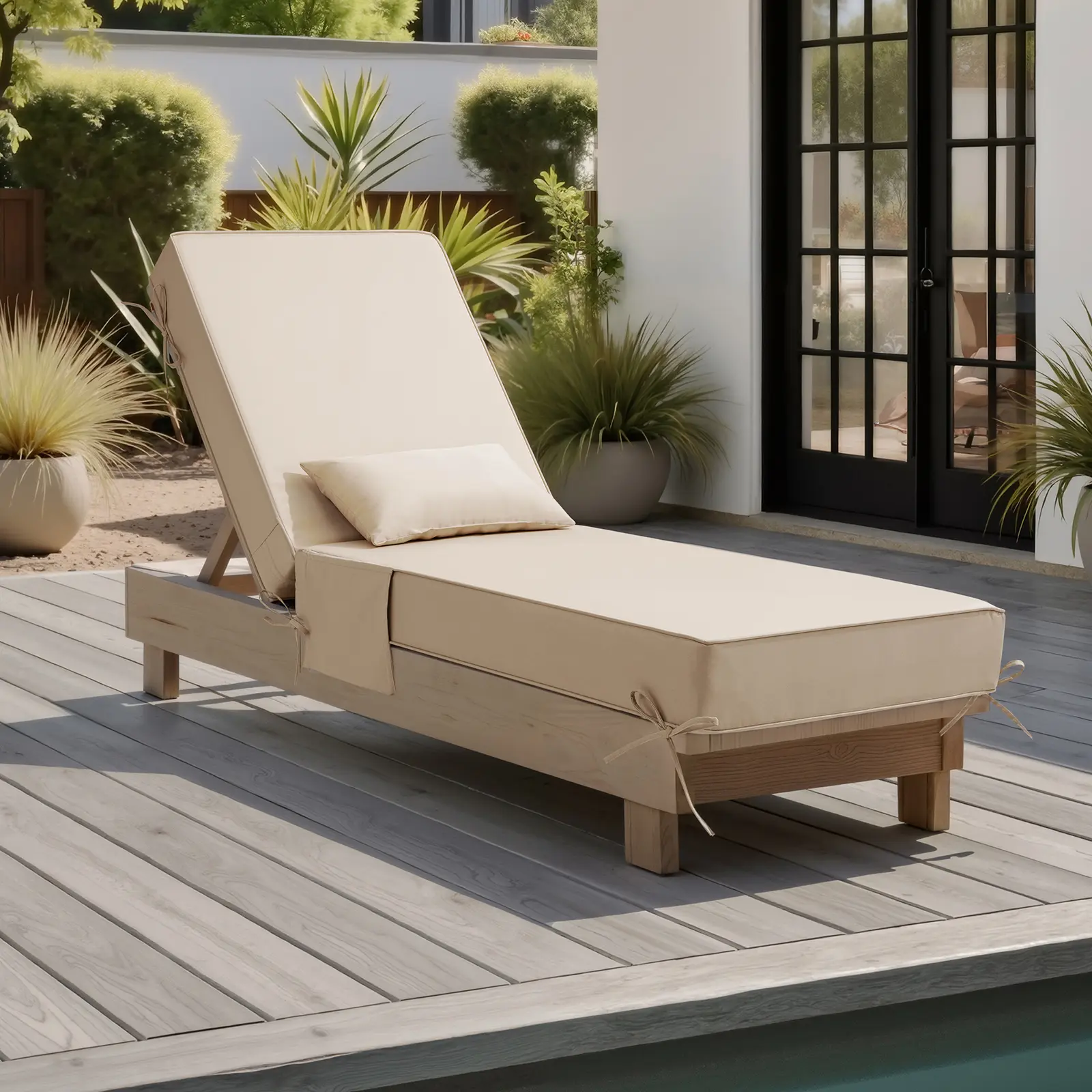 Crestlive Products 6-Inch Thick Outdoor Chaise Lounge Cushion with Pillow & Side Pockets, 80" L x 26" W, Water Resistant Pool Lounge Chair Cushion for Patio