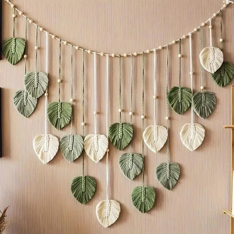 Bohemian Macrame Leaf Wall Hanging, Boho Style Decorative Wall Decor, Interior Wall Hanging Decor for Home Living Room and Bedroom, Home Decor, Ornaments, Boho Decoration