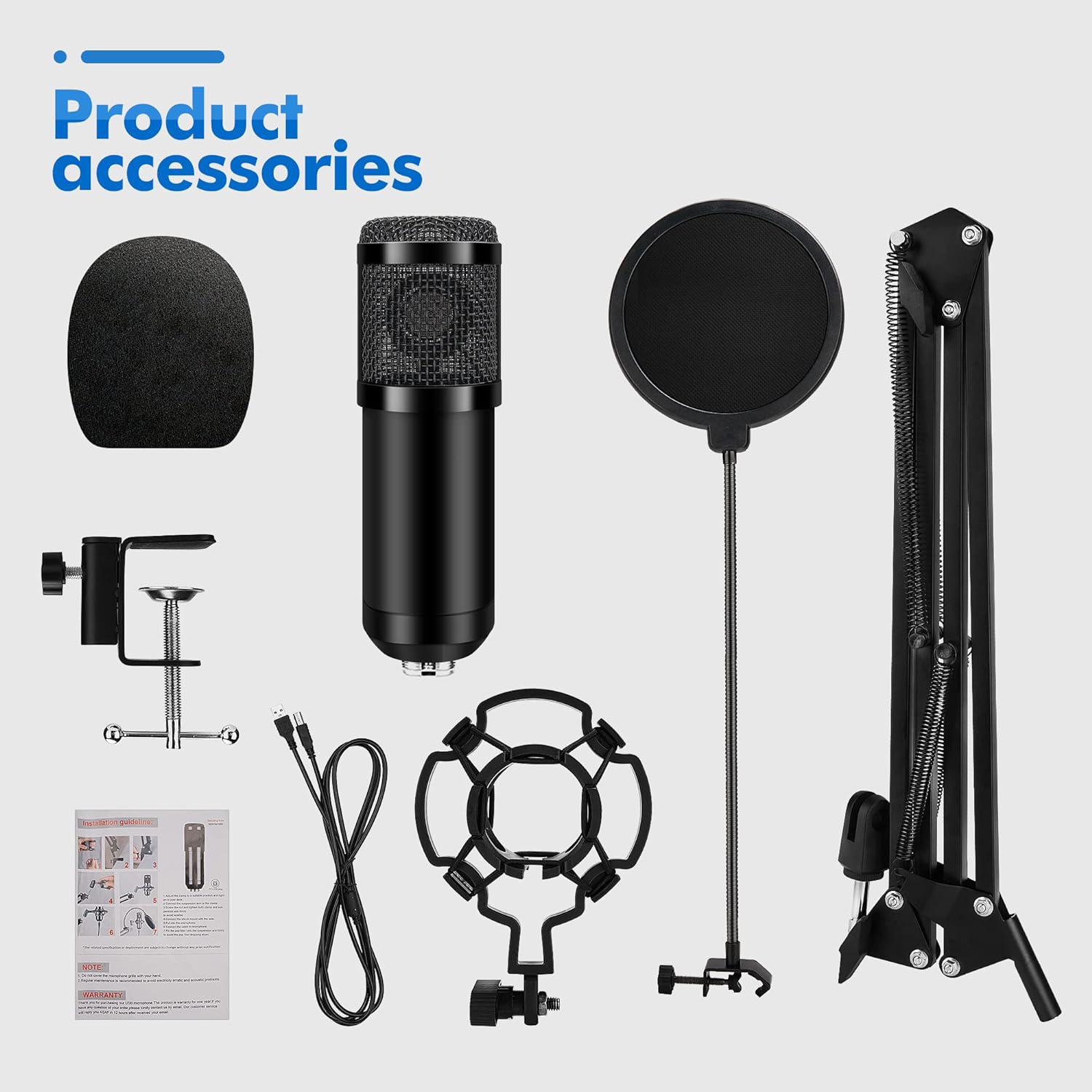 USB Microphone,Professional Microphone 192kHz/24Bit Plug & Play PC Computer Microphone Condenser Cardioid Mic Kit with Adjustable Boom Arm Stand Shock Mount,for Podcast,Streaming,Studio Recording USB Microphone,Professional Microphone 192kHz/24Bit Plug & Play PC Computer Microphone Condenser Cardioid Mic Kit with Adjustable Boom Arm Stand Shock Mount,for Podcast,Streaming,Studio Recording