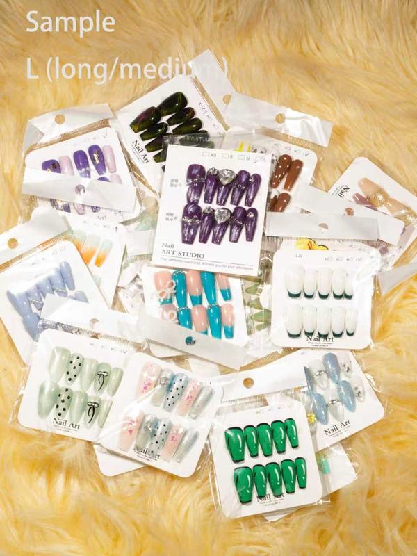 karina:20sets handmade press-on nails selectable size and length random style