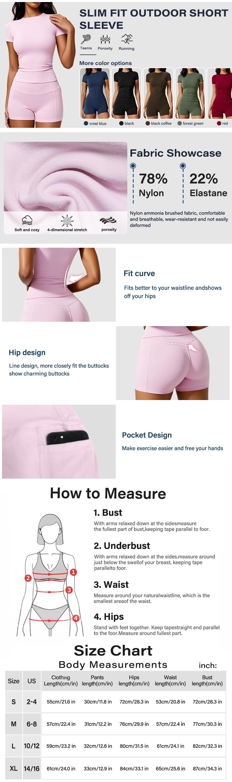 NVWA - Women's two-piece set sports suit, round neck T-shirt and high waist shorts with pockets, casual and comfortable, quick-drying sportswear, suitable for gym workouts, summer clothing sporty yoga set