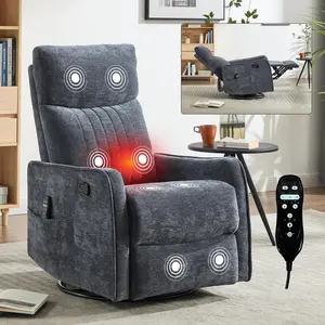 Recliner Chair Blue Heat Massage Manual Recliner with 360° Swivel Rocker, Chenille Fabric Living Room Reclining Seat with Lumbar Heat, 3 Modes, Tool-Free Assembly