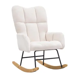 【FathersDayGift】VEVOR Rocking Chair Nursery,  , Glider Rocking Chair with Soft Seat and High Backrest, 250 lbs Weight Capacity Teddy Fabric, Upholstered Glider Rocker Chair for Nursery, Bedroom, Living Room, Ivory White