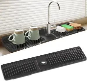 24” Silicone Faucet Mat For Kitchen Sink, Kitchen Sink Splash Guard Behind Faucet, Kitchen Faucet Mat For Kitchen Sink, Kitchen Sink Faucet Mat Splash Guard and Sink Water Splash Guard (blacky)