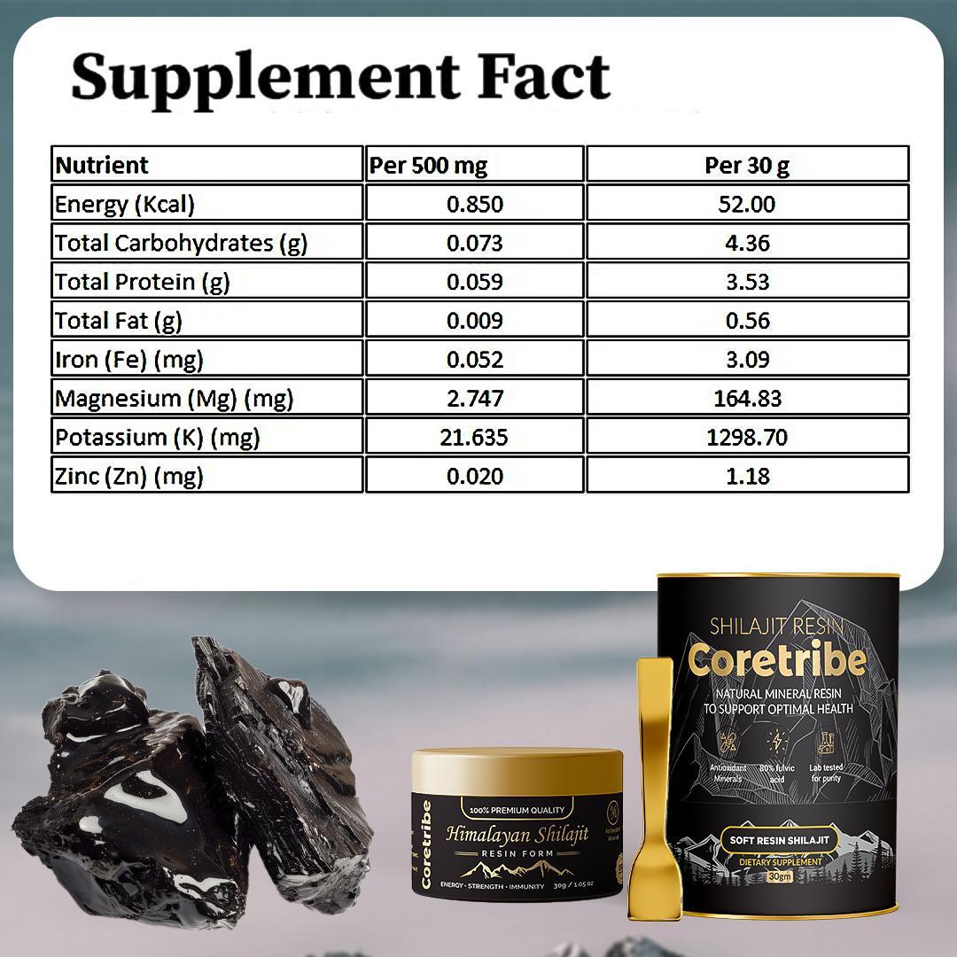 Coretribe Pure Himalayan Superfood Shilajit Resin 30gm - 80% Fulvic Acid & 85+ Trace Minerals for Energy & Immune Support Lab-Tested Purity Natural Mineral Supplement Organic Nutrient Rich Complex Edible Dietary Fitness Healthcare