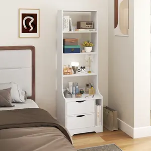 Night Stand with Bookshelf 2 Storage Drawers for Bedroom Furniture Table 18.70x13.39x58.11 in Vertical Space Storage Ample Storage Capacity Nightstand Sets