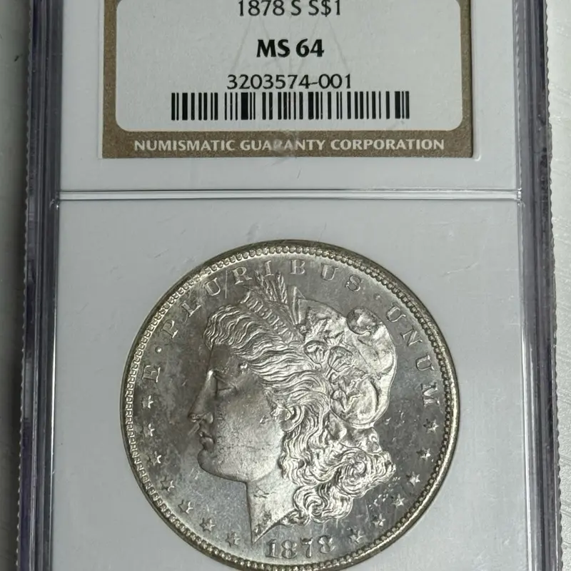1878-S Morgan Silver Dollar, NGC Certified MS64 Grade Collectible Coin